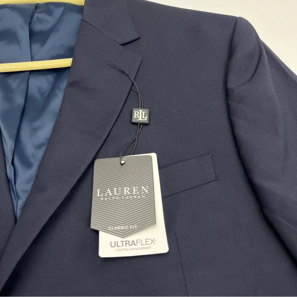 Lauren Ralph Lauren Lang Solid Navy Blue Wool-Blend Sport Coat Mens Size 46R NEW
